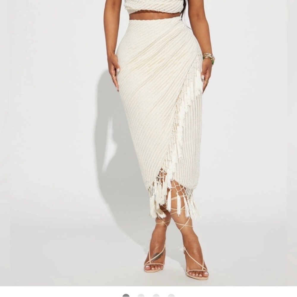 Elegant Cream Fringe Wrap Skirt